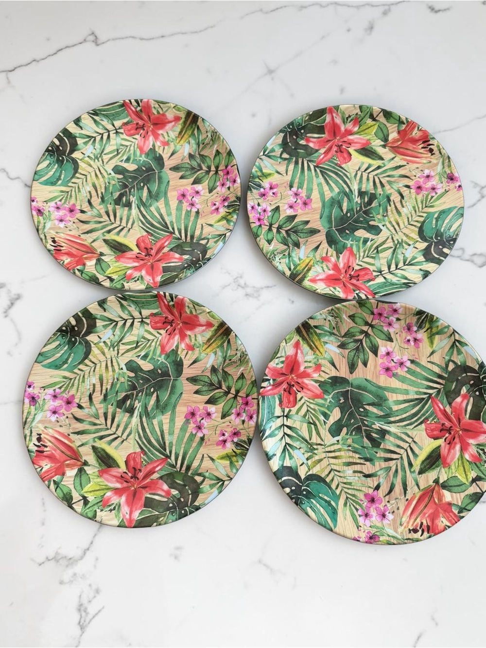Tommy Bahama Tropical Floral Melamine Plates & Serving Bowl 5pc Set Coastal